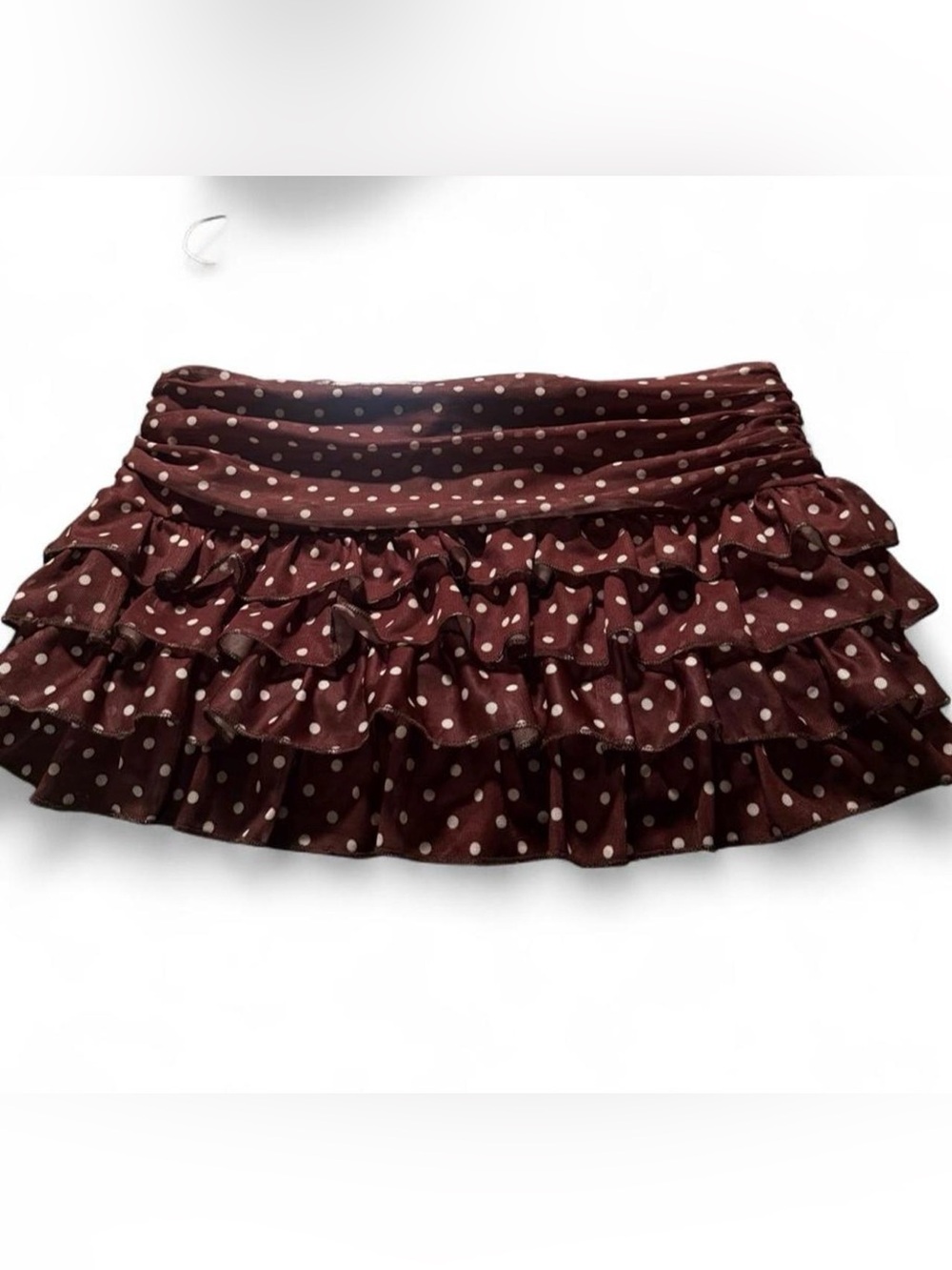 Brown Polka Dot Ruffle Mini Skirt
